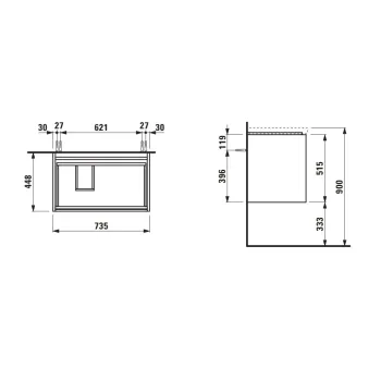 Vannas istabas skapītis Laufen Lani, 74x45x52cm (der ar izlietni H817086), H4035921122611 Balta