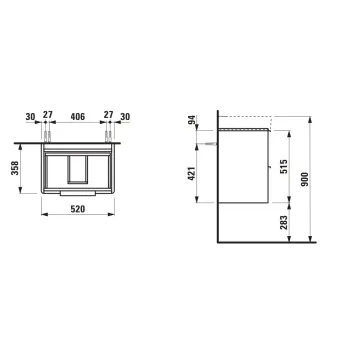 Vannas istabas skapītis Laufen Base, bez islietnes 520x360x530 mm, balta matēta, H4021521102601