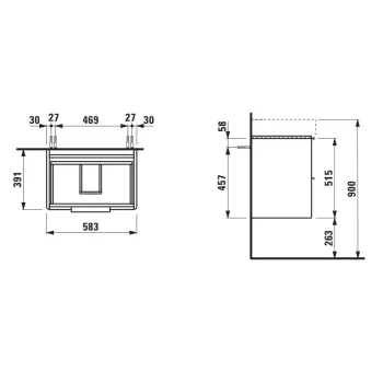 Vannas istabas skapītis Laufen Base, 2 atvilktnes, (der izlietnei H810283), 585x390x530 mm, Traffic Grey, H4022521102661