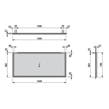 Spogulis Laufen FRAME 25, ar alumīnija rāmi, 1500 mm, H4474099004501