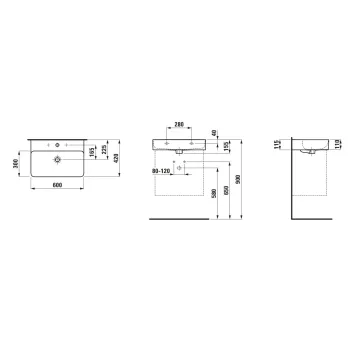 Vannas istabas izlietne Laufen VAL, 600x420x115 mm, matēts melns, H8102837161041