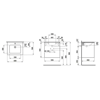 Vannas istabas skapītis Laufen PRO S, ar izliteni un atvilktņu organizatoru, 59x60x49cm H8649602661041, Pelēks