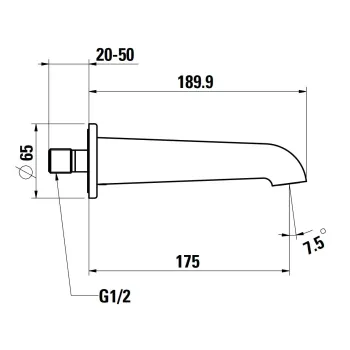Vannas izteka Laufen Pure, sienas montāžas, garums 175 mm, PVD titāna melna matēta, HF901771428000
