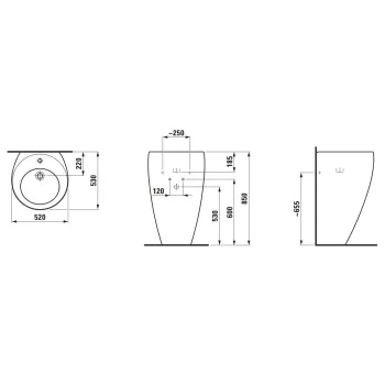 Vannas istabas izlietne Laufen Il Bagno Alessi One, uz grīdas, 52x53x85cm, LCC apdare, H8119714001091 Balta