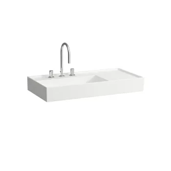Vannas istabas izlietne Laufen Kartell, SaphirKeramik, ar LCC apdari, ar 3 maisītāja  caurumiem, plaukts labajā pusē, 90x46cm H8103384001581 Balta