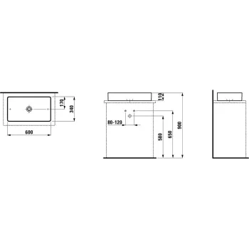 Vannas istabas izlietne Laufen Living, taisnstūra,   uz virsmas,  600x340x110 mm, balta LCC (LAUFEN Clean Coat), H8114344001121