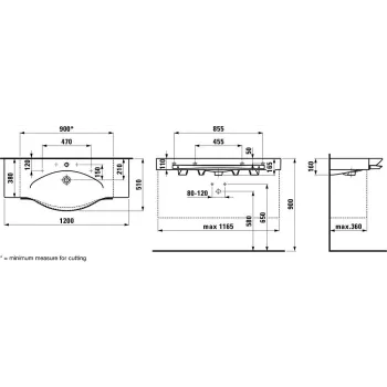 Mēbeļu izlietne Laufen Palace, 900 mm, ar hroma dvieļu turētāju, H8127040001041 Balta