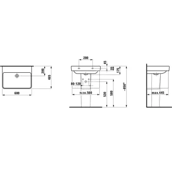 Vannas istabas izlietne Laufen PRO S, 600x465x95 mm, bez jaucējkrāna cauruma, bez pārplūdes, ar LCC apdari, H8109630001091 Balta