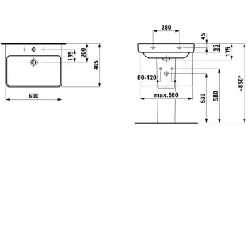 Vannas istabas izlietne Laufen PRO S, 600x465x95 mm, balta LCC (LAUFEN Clean Coat), H8109634001041 Balta