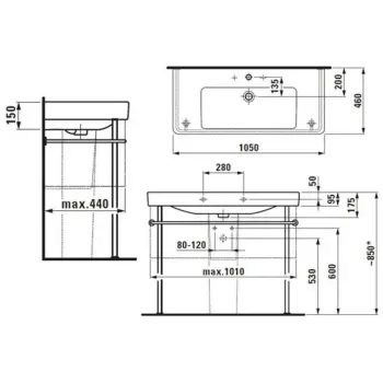 Vannas istabas izlietne Laufen Pro S, 105x46cm, H8139660001041 Balta