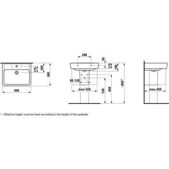 Vannas istabas izlietne Laufen PRO, ar LCC apdari, 60x48cm H8189524001041 Balta