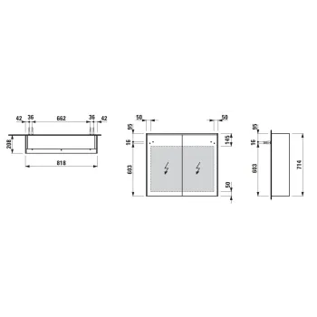 Spoguļskapītis Laufen Lani, ar LED gaismu, 2 stikla plaukti, 1 kontaktligzda, 71x82x21cm H4037621122601 Balts matēts