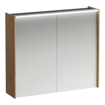 Spoguļskapītis Laufen Lani, ar LED gaismu, 2 stikla plaukti, 1 kontaktligzda, 71x82x21cm H4037621122671 ozols
