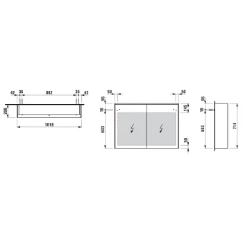Spoguļskapītis Laufen Lani, ar LED gaismu, 2 stikla plaukti, 1 kontaktligzda, 71x102x21cm H4037921122601 Balts matēts