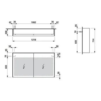 Spoguļskapītis Laufen Lani, ar LED gaismu, 2 stikla plaukti, 1 kontaktligzda, 71x122x21cm H4038221122661 pelēks