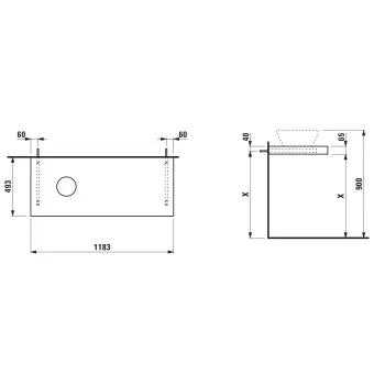 Darba virsma  Laufen Lani, virsma 118cm, ar izgriezumu kreisajā pusē, 65 mm, ar 2 montāžas kronšteiniem, H4046721122601 Balta Matēta
