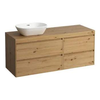 Vannas istabas skapītis Laufen LANI, virsma 65 mm, (bez izlietnes) ar izgriezumu kreisajā pusē  137x49cm H4065821122671 ozols