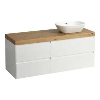 Vannas istabas skapītis Laufen LANI, virsma 65 mm, (bez izlietnes) ar izgriezumu labajā pusē 137x58cm H4065831122601 matēti balta/ozols