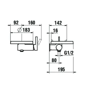 Dušas maisītājs Laufen Kartell, Simibox 1-Point, ar šļūteni 1800 mm, ar rokas dušu TwinStick, ar Disc bowl, kristāls, H3313390041411