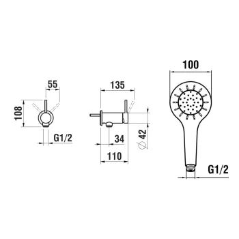 Dušas maisītājs Laufen Twinplus Slim, (priekš Simibox 1-Point), ar elastīgu šļūteni 1500 mm, ar rokas dušu MyTwin100, HF505455100000 Hromēts