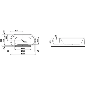 Vanna Laufen Solutions, 190x90cm iemontējamā versija, ar rāmi, sanitārais akrils, H2255110000001 Balts