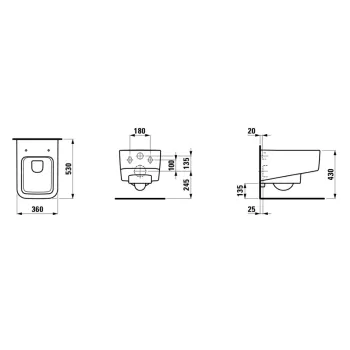 Piekaramais pods Laufen PRO S, rimless, 530x365x355 mm, balts LCC (LAUFEN Clean Coat), H8209624000001