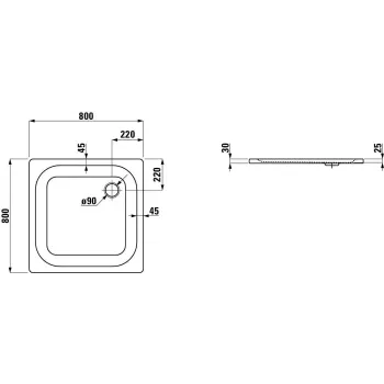 Dušas paliktnis Laufen Platina, 80x80cm kvadrātveida, emaljēts tērauds (3.5 mm), ekstra plāns (30 mm), H2150016000401 Balts