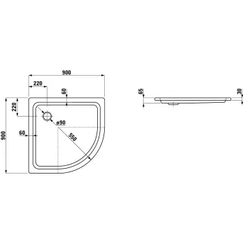 Dušas paliktnis Laufen Platina, 90x90cm, kvadrātveida, emaljēts tērauds (3.5 mm), r=550 mm, plakans (65 mm), H2150186000401 balts