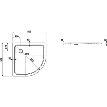 Dušas paliktnis Laufen Platina, 90x90cm kvadrātveida, emaljēts tērauds (3.5 mm), r=550 mm, plāns (30 mm), H2150086000401 balts