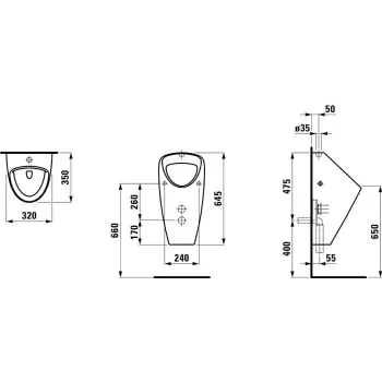 Pisuārs Laufen Caprino, ar ārējo vertikālo ūdens ieplūdi, H8420620000001 Balts