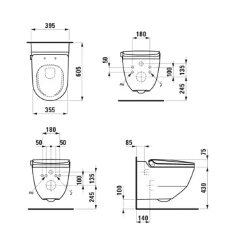 Piekaramais pods ar Bide funkciju Laufen CLEANET RIVA, piekaramais, tiešā skalošana, Rimfree, SoftClose Vāks ar Quick release, ar screenshot pulti H8206910220001