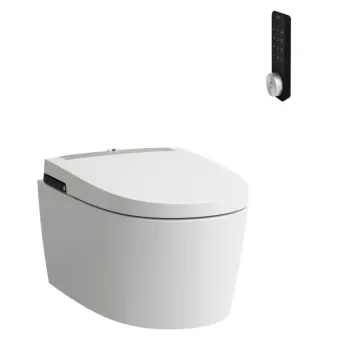 Piekaramais pods ar Bide funkciju Laufen CLEANET ALVIA, ar skalošanu (washdown),Rimfree SoftClose Vāks ar Quick release, apsildāms sēdeklis, tālvadība, Wi‑Fi, žāvētājs, UV dezinfekcija, H8211604000001