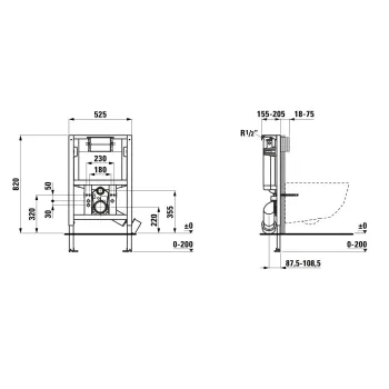 Iebūvējamais rāmis Laufen INEO augstums 820 mm, ar pogas iespēja no priekšpuses vai no augšas, H9271050000001