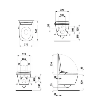 Piekaramais pods ar Bide funkciju Laufen CLEANET MEDA, klusais skalojums,Rimfree  ar mazgāšanas un žāvēšanas funkciju un apsildāmu sēdekli, tālvadība, Wi‑Fi, UV dezinfekcija, H604110000S002