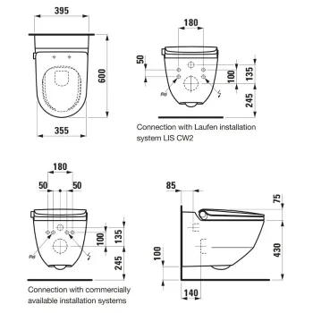 Piekaramais pods ar Bide funkciju Laufen Cleanet Riva, Rimless, ar LCC, balts, H8206914000001
