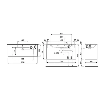 Vannas istabas skapītis Laufen Pro S, ar izlietn un atvilktnes organizatoru, 120x61x50cm H8649632601071 Balts matēts