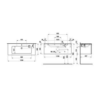 Vannas istabas skapītis Laufen Pro S, ar izlietni, 120x53x50cm H8609674631041, Balts