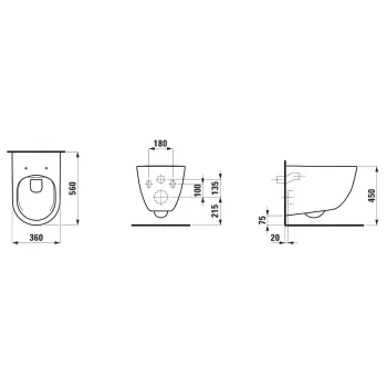 Piekaramais pods Laufen Pro Comfort Rimless, ar lejupskalošanu, 5cm paaugstināts, 560 x 360 x 375 mm, balts, H8219620000001