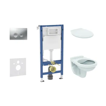 Tualetes poda komplekts Geberit Duofix ar Urb.y 48HM Rimfree podu ar Soft Close Easyclip Slim vāku, Hromētu matētu poga Delta01