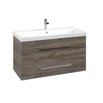 Vannas istabas skapītis Villeroy & Boch Avento, (bez izlietnes), MDF korpuss ar akrila virsmu, 98x51x45 cm, 2 atvilktnes ar SoftClose Stone Oak, A89200RK