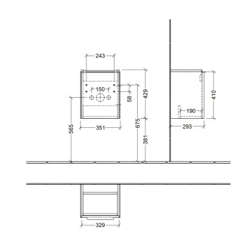 Vannas istabas skapītis Villeroy & Boch Subway 3.0, (bez izlietnes), ar SoftClose  35x43x31 cm, 1 durvis, grafīts, C58400VR