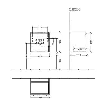 Vannas istabas skapītis Villeroy & Boch Subway 3.0, (bez izlietnes), ar SoftClose aizvēršanas mehānismu, 42x43x38 cm, 1 durvis, grafīta, C58100VR