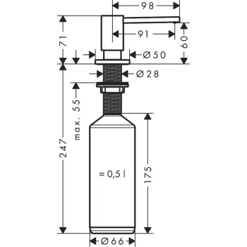Šķidro ziepju dozators Hansgrohe A41, 500 ml, matēta melna, 40438670 NEW