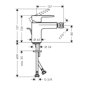 Bidē maisītājs Hansgrohe Vernis Blend, ar PopUp vārstu - komplekts, hroms, 71218000 NEW