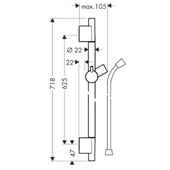 Dušas stienis Hansgrohe Raindance, 65 cm ar dušas šļūteni, hroms, 28632000 NEW