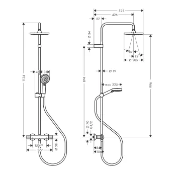 Dušas sistēma Hansgrohe Vernis Blend, ar termostatu, diametrs 21 cm, 2 režīmi, hroms, 26285000 NEW