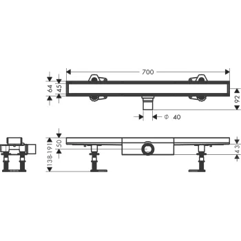 Dušas kanāls Hansgrohe RainDrain Compact, 70 cm, ar flīžu resti, 56165000 NEW