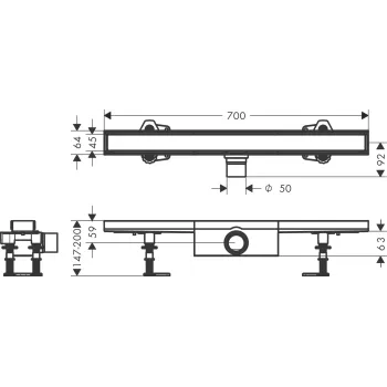Dušas kanāls Hansgrohe RainDrain Compact, 70 cm, ar flīžu resti, 56177000 NEW