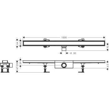 Dušas kanāls Hansgrohe RainDrain Compact, 100 cm, ar flīžu ieklājamā resti, 56183000 NEW