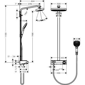 Dušas Sistēma Hansgrohe Raindance Select E, ar termostatu ShowerTablet, 30 cm, 2 režīmi, balta/hroms, 27126400 NEW